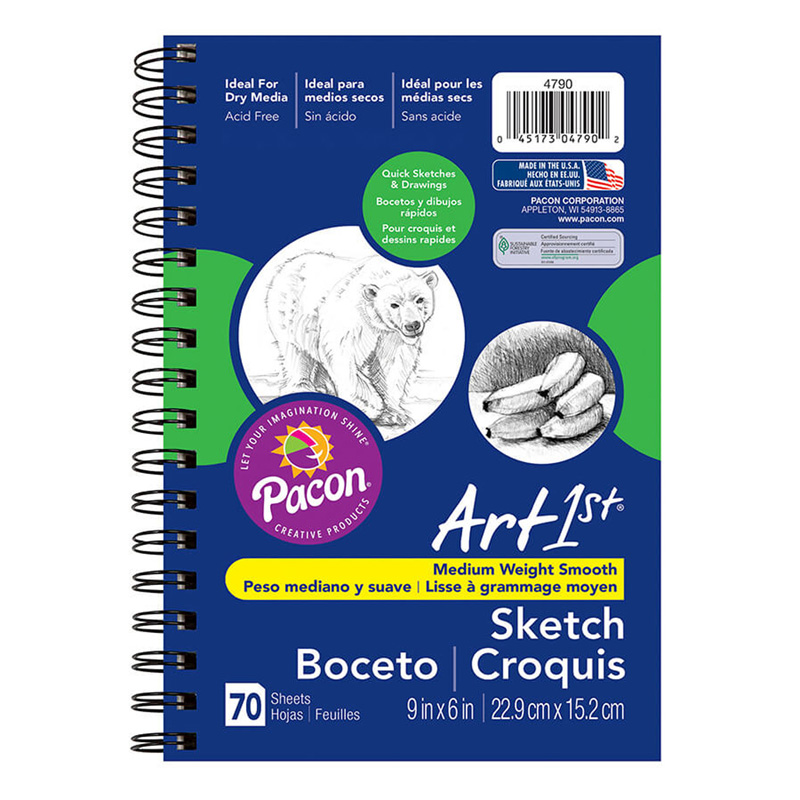 Art1st? PAC4790BN Sketch Diary, Lightweight, 9" x 6", 70 Sheets Per Diary, Pack of 6