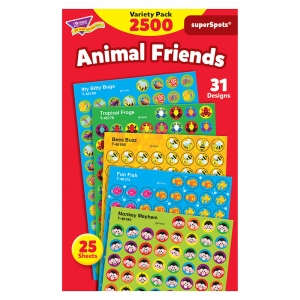 TREND enterprises T-46915BN Animal Friends superSpots Stickers Variety Pack, 2500 Per Pack, 3 Packs