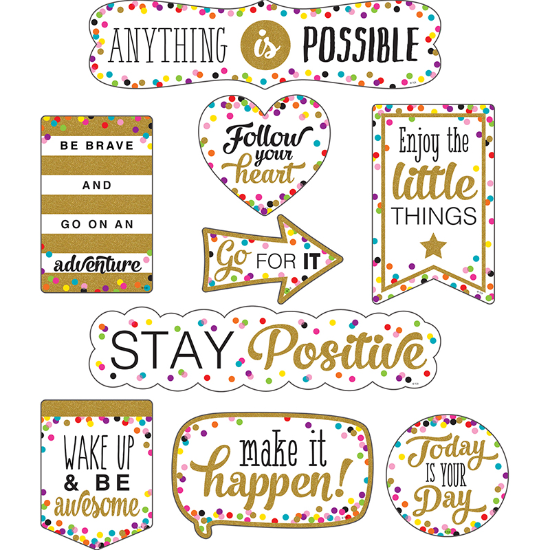 Picture of Teacher Created Resources TCR77326 Clingy Thingies Confetti Positive Sayings Accents
