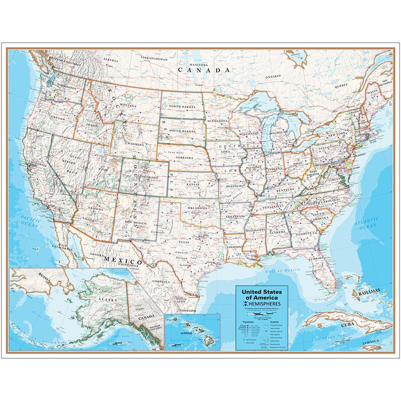 Picture of Round World Products RWPHM09 Laminated Wall Map United States
