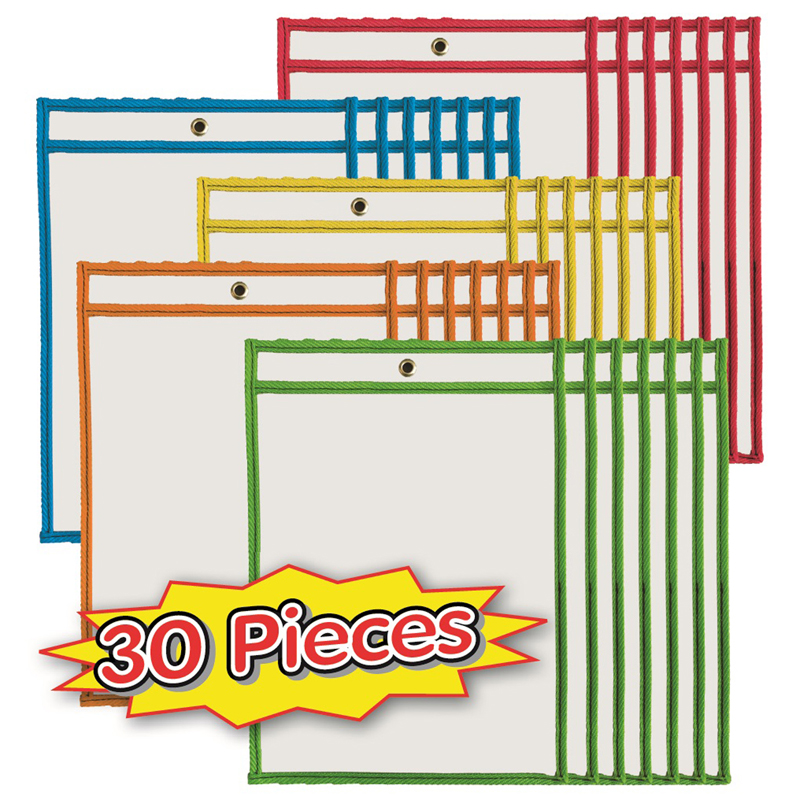 Dry Erase Pockets, Assorted Color - Box of 30