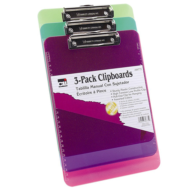 Picture of Charles Leonard CHL89775 Plastic Clipboard&#44; Assorted Color - Pack of 3