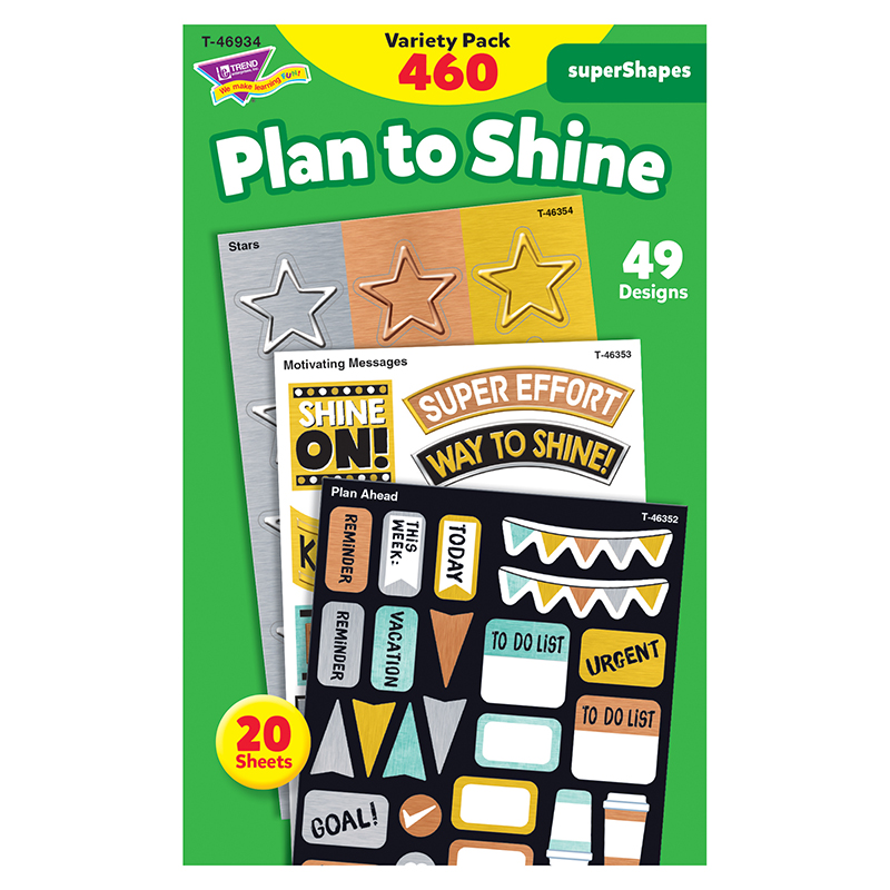 TREND enterprises I Metal Plan to Shine Super Shapes Stickers - Large, 460 Per Pack, 3 Packs, Black, Gold, Silver, Copper, Teal (Pack of 3)