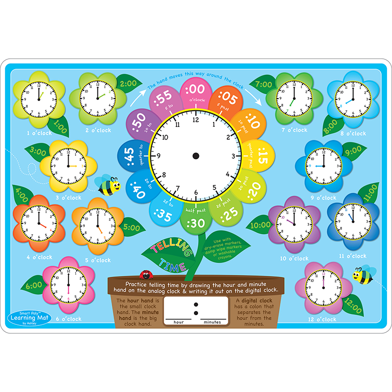 Picture of Ashley Productions ASH95018 12 x 17 in. Double-Sided Telling Time Learning Mat