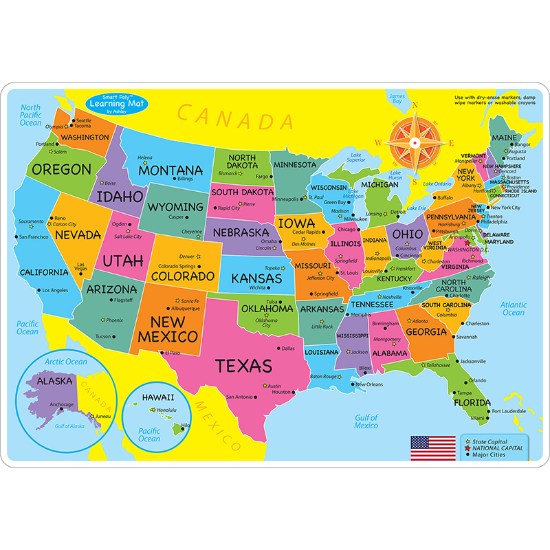 Picture of Ashley Productions ASH95600 12 x 17 in. Double-Sided US Map Learning Mat&#44; Pack of 10