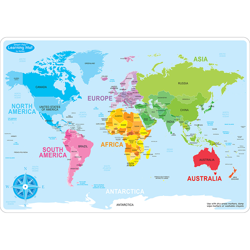 Picture of Ashley Productions ASH95602 12 x 17 in. Double-Sided World Map Learning Mat&#44; Pack of 10