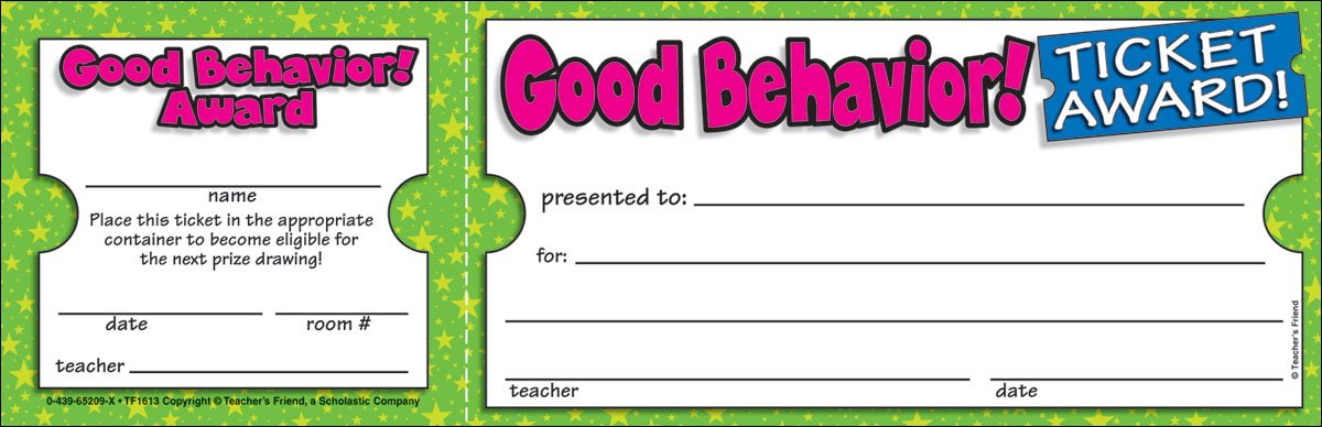 Good Behavior Ticket Awards, Pack of 6