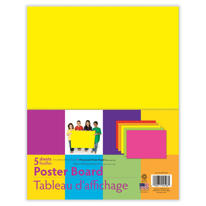 Pacon  Neon Assorted Poster Board 5 Colors, 11 x 14 in. - Pack of 12