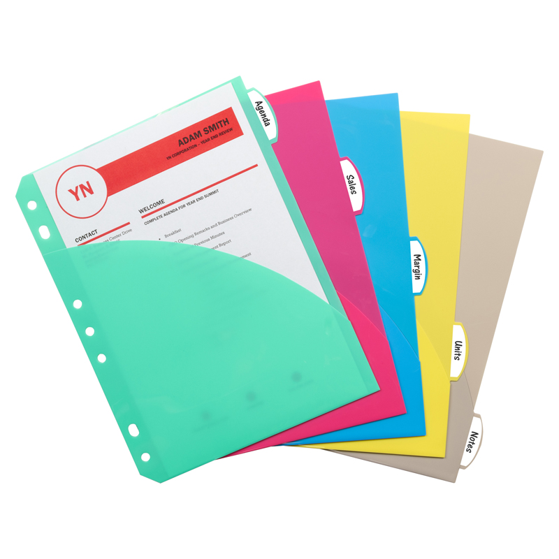 C-Line Products  Mini Size 5 Tab Poly Index Dividers with Pockets - 5 Per Pack - Pack of 12
