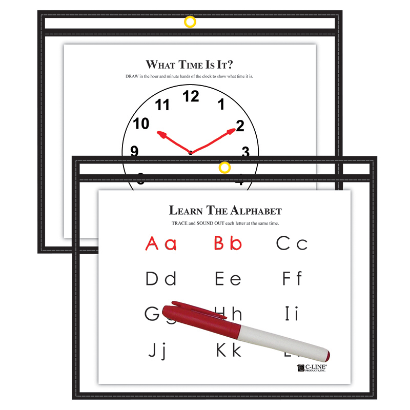 9 x 12 in. Black Reusable Dry Erase Pockets - 10 Each