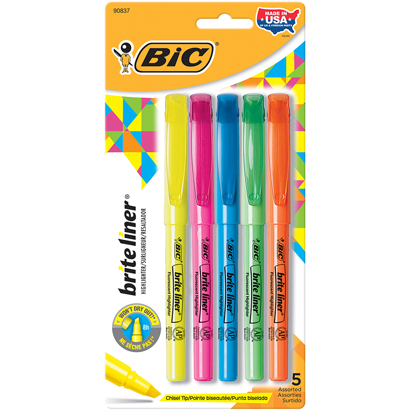 Picture of Bic USA BICBLP51ASST-6 Bright Liner Highlighters&#44; Assorted - 5 Per Pack - Pack of 6