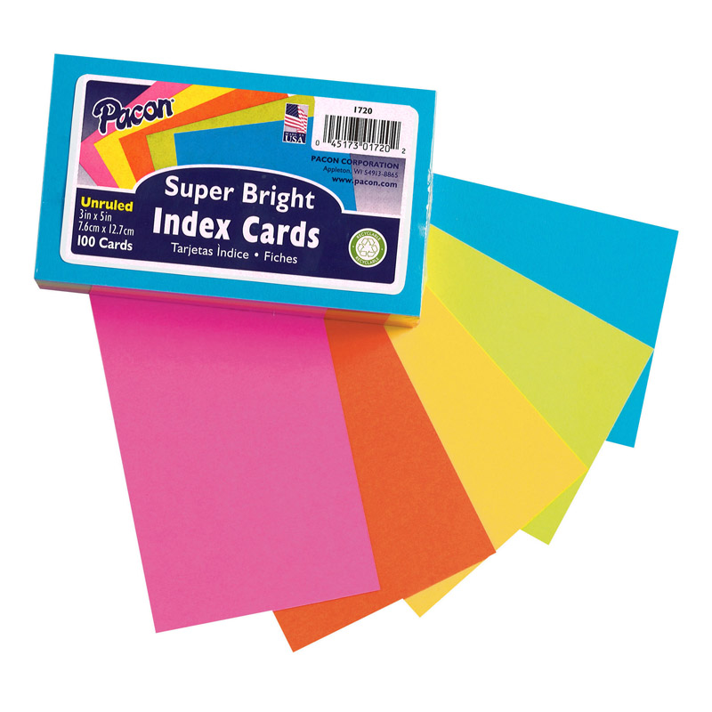 Picture of Pacon PAC1720-6 Super Bright Index Cards Unrule - 3 x 5 in. - Pack of 6