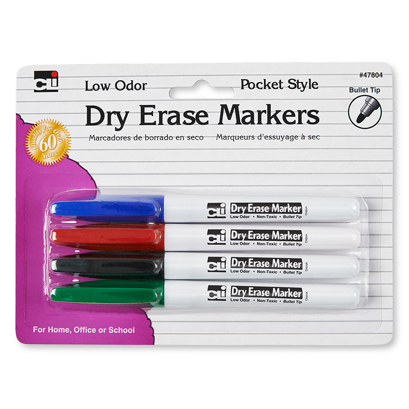 Picture of Charles Leonard CHL47804-12 Dry Erase Markers 4 Color Set Bullet Tip - Pack of 12