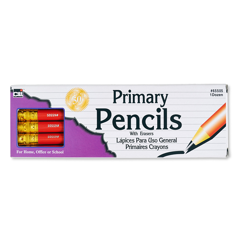 Picture of Charles Leonard CHL65505-3 Pencil Primary Red with Eraser - Box of 3