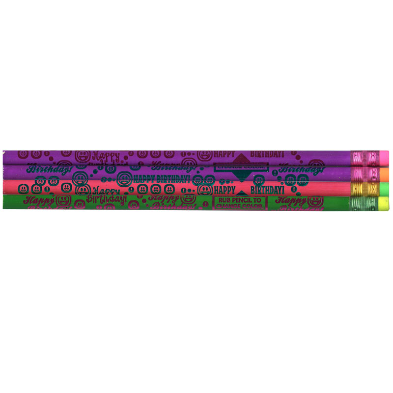 Thermo Happy Birthday Pencils, Assorted - 12 Per Box - 12 Dozan