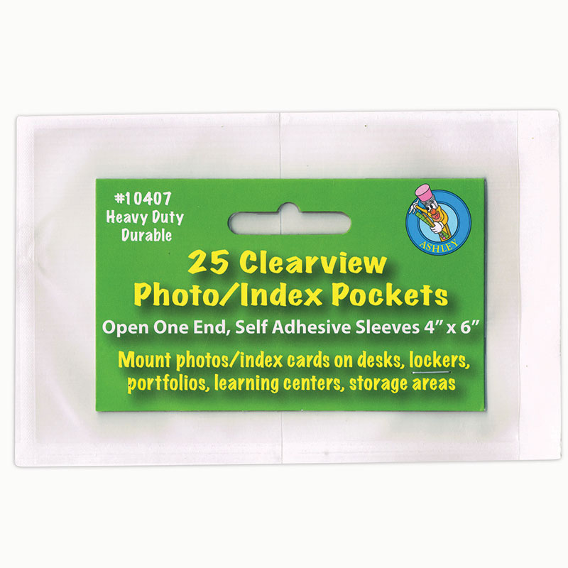 ASH10407-5 Clear View Self-Adhesive Pockets Photo & Index Card, 4 x 6 in. - 25 Per Pack - Pack of 5