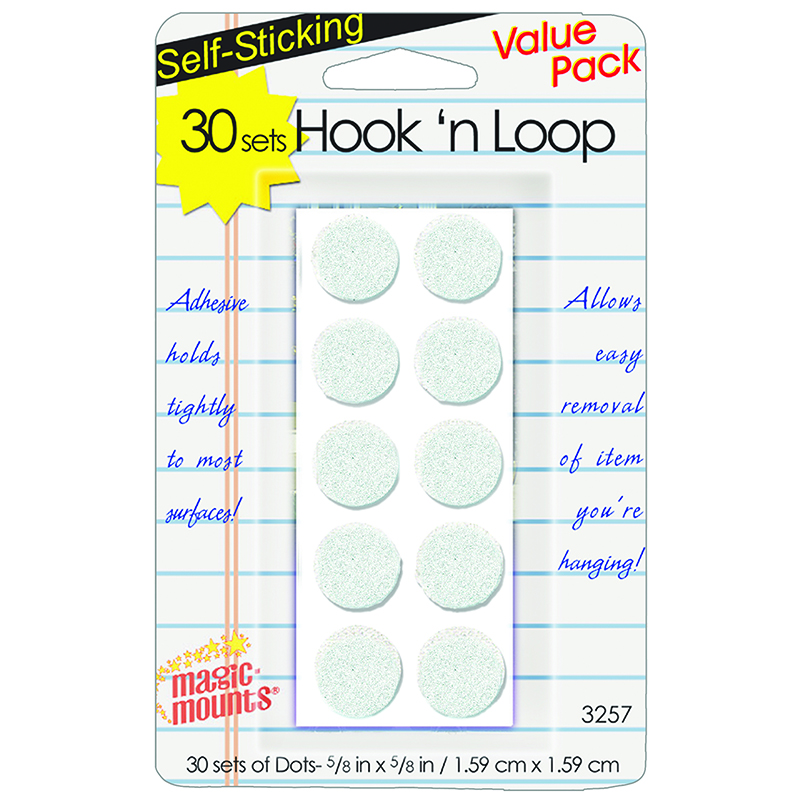 MIL3257W-6 0.625 in. Magic Mounts Hook N Loop Dots 30 Sets - Pack of 6