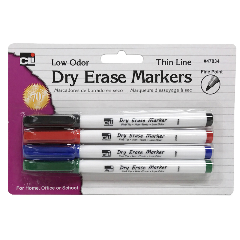 Picture of Charles Leonard CHL47834-12 Dry Erase Marker Thin Line&#44; Assorted Color - 4 Per Pack - Pack of 12