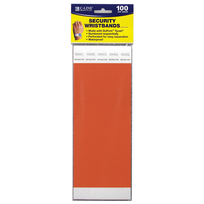 Picture of C-Line Products CLI89102-2 Dupont Tyvek Orange Security Wristbands - 100 Per Pack - Pack of 2