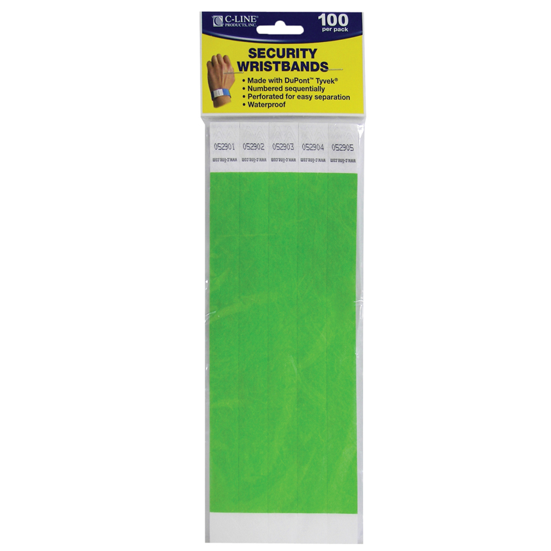 Picture of C-Line Products CLI89103-2 Dupont Tyvek Green Security Wristbands - 100 Per Pack - Pack of 2