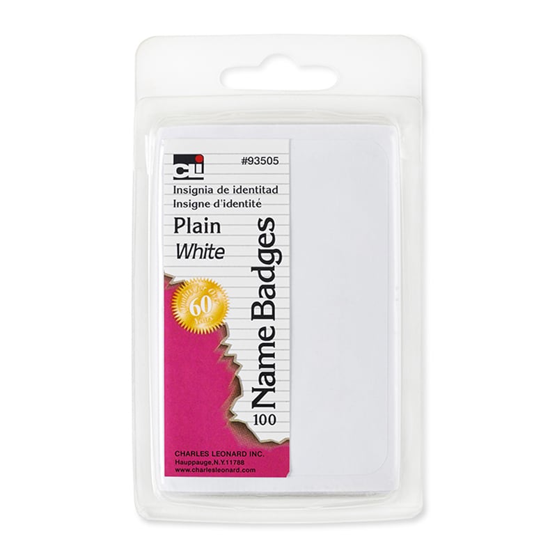 Charles Leonard  Name Badges Plain White Self Adhesive - Pack of 12