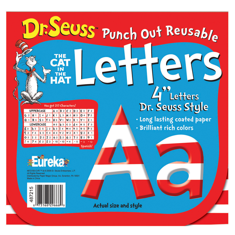 EU-487215-3 Dr Seuss 4 In Red & White Letters Punch Out Reusable - Pack of 3 -  Eureka