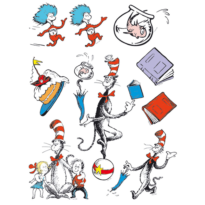 Picture of Eureka EU-836025-12 Cat In The Hat Characters Window Clings&#44; 12 x 17 in. - Pack of 12