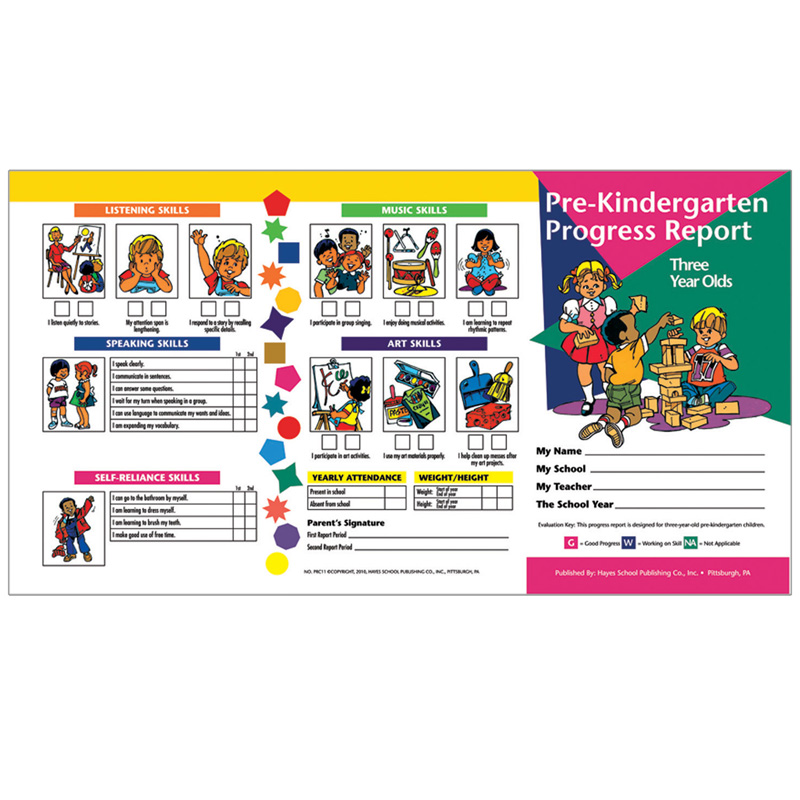 H-PRC11-6 Hayes Pre Kindergarten Progress Report for 3 Year Olds - 10 Per Pack - Pack of 6