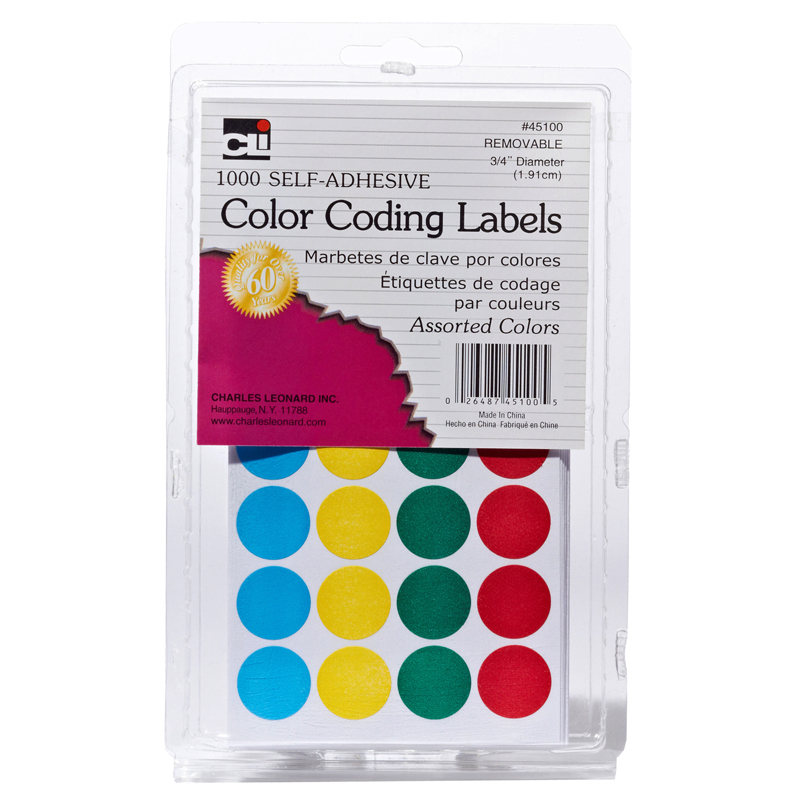 Charles Leonard CHL45100-12 Color Coding Labels, Assorted - Pack of 12