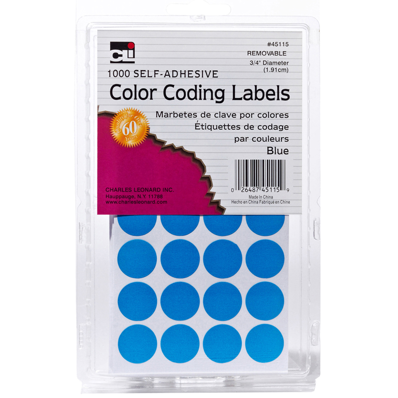 Charles Leonard  Color Coding Labels, Blue - Pack of 12