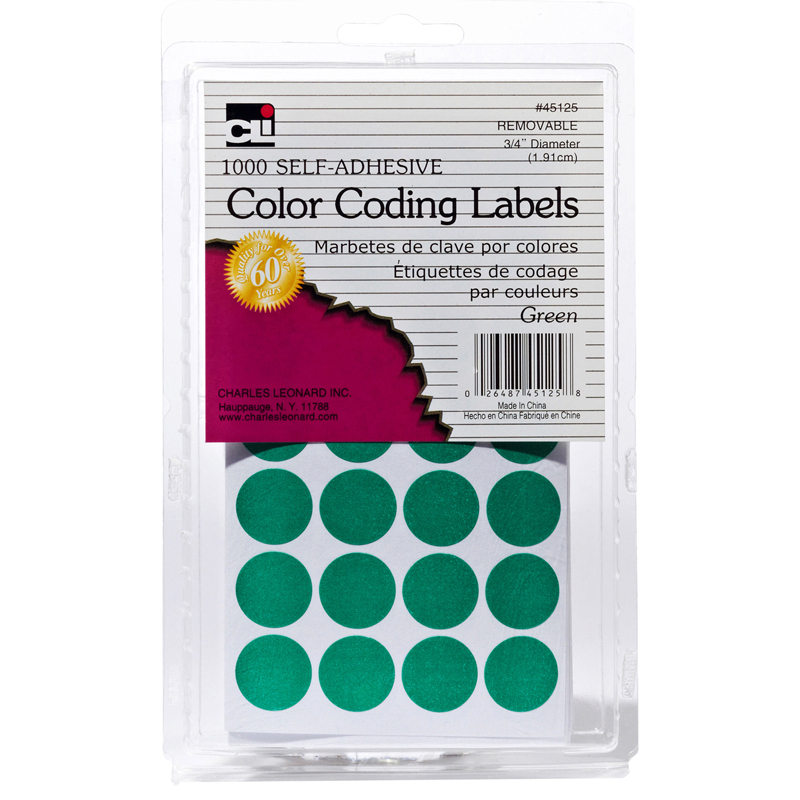 Charles Leonard  Color Coding Labels, Green - Pack of 12