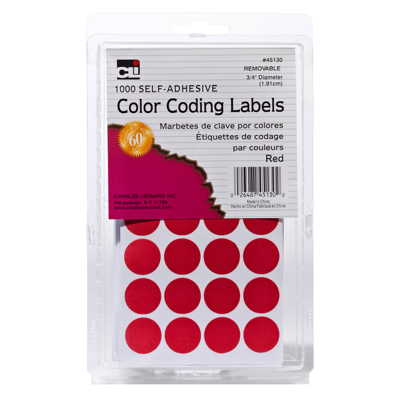 Color Coding Labels, Red - Pack of 12