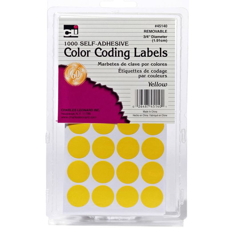 Charles Leonard  Color Coding Labels, Yellow - Pack of 12