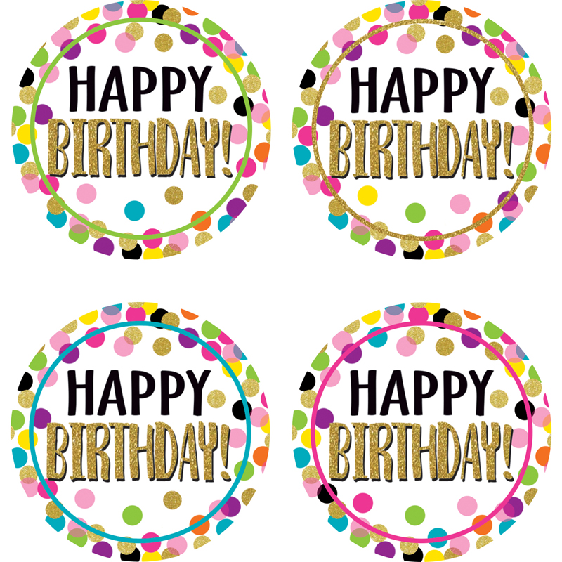 Picture of Teacher Created Resources TCR5598-6 Confetti Happy Birthday Badges - Pack of 6
