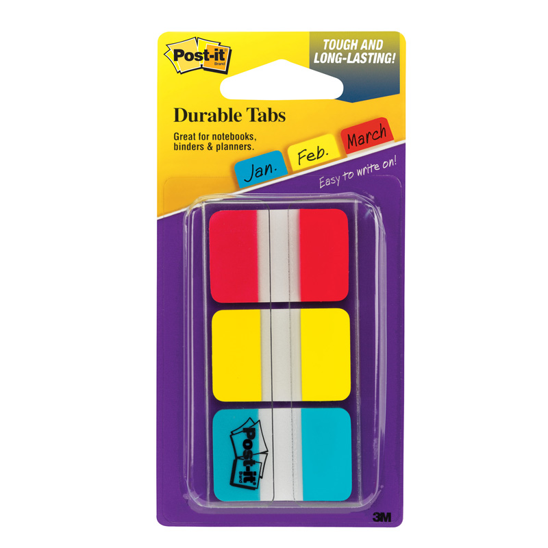 Picture of 3M MMM686RYBT-3 Post-It Durable Index Tabs&#44; 1 x 1.5 in. - 3 Per Pack - Pack of 3