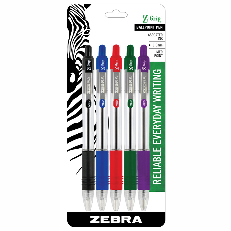 Zebra Pen ZEB22205-6 Z-Grip Ballpoint Pens, Assorted - 5 Per Pack - Pack of 6