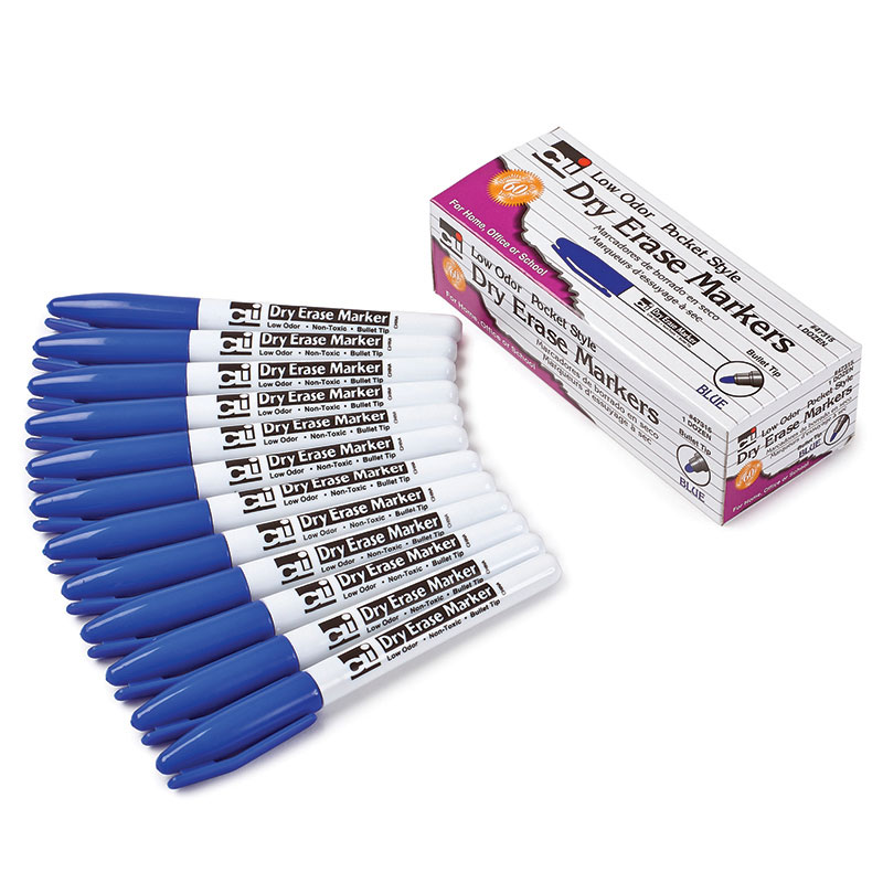 Picture of Charles Leonard CHL47315-3 12 Count Blue Bullet Tip Dry Erase Markers Pocket Style - Box of 3