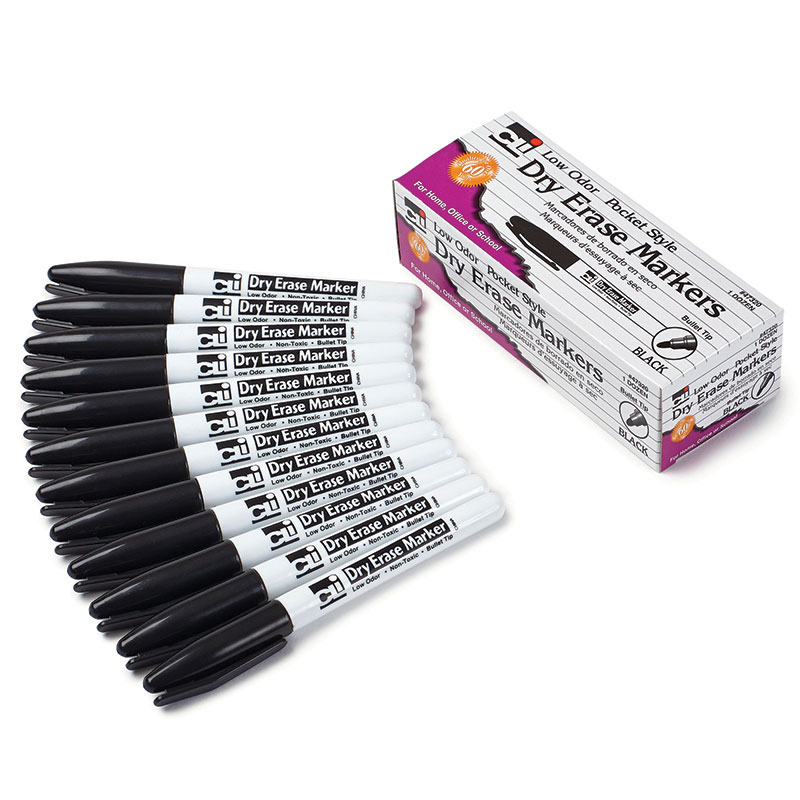 Picture of Charles Leonard CHL47320-3 12 Count Black Bullet Tip Dry Erase Markers Pocket Style - Box of 3
