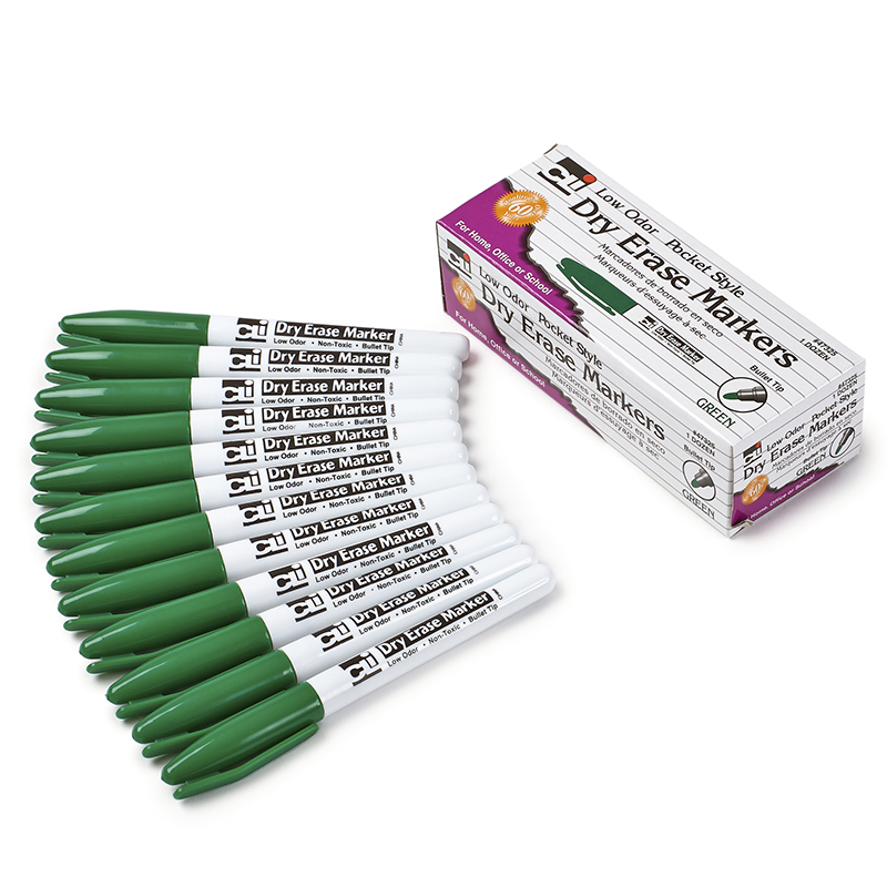 Picture of Charles Leonard CHL47325-3 12 Count Green Bullet Tip Dry Erase Markers Pocket Style - Box of 3