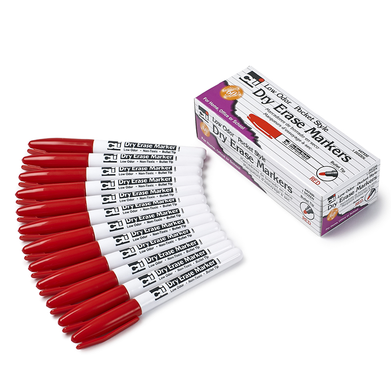 Picture of Charles Leonard CHL47330-3 12 Count Red Bullet Tip Dry Erase Markers Pocket Style - Box of 3