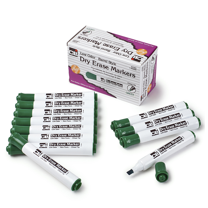 Picture of Charles Leonard CHL47925-3 12 Count Dry Erase Markers Green Chisel - Box of 3