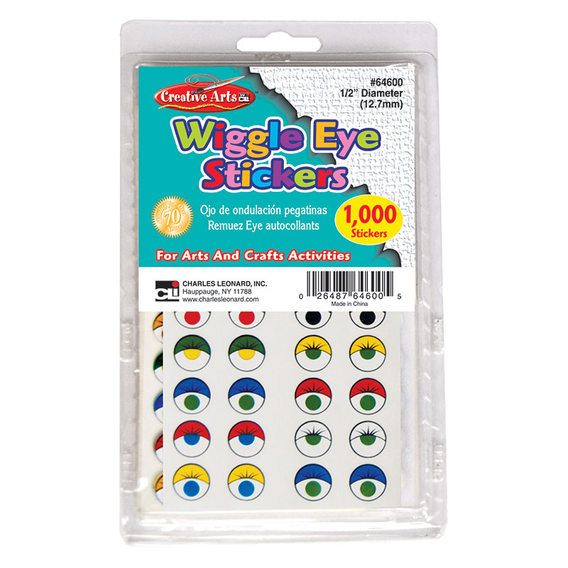 Charles Leonard CHL64600-2 Wiggle Eyes Stickers, Assorted Colors - Pack of 2