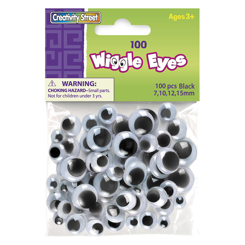 Pacon  Black Creativity Street Wiggle Eyes, Assorted Size - 100 Per Pack - Pack of 6
