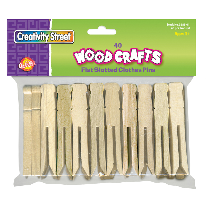 Pacon  Creativity Street Wooden Flat Slotted Clothespin, Natural - 40 Per Pack - Pack of 6