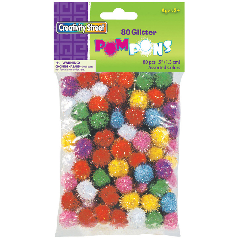 Picture of Pacon CK-811601-6 0.5 in. Creativity Street Glitter Pom Poms - 80 Per Bag - Pack of 6