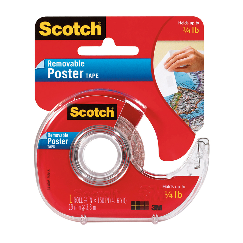 Scotch Tape Poster Removable, Clear - 0.75 x 150 in. - 3 Roll