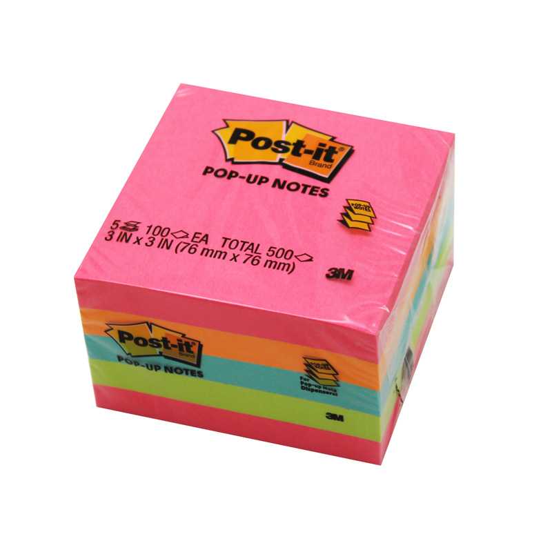 Picture of 3M MMM33015AN-2 3 x 3 in. Post-It Pop-Up Notes&#44; Neon - 100 Sheet Per Pack - 5 Pad Per Pack - Pack of 2
