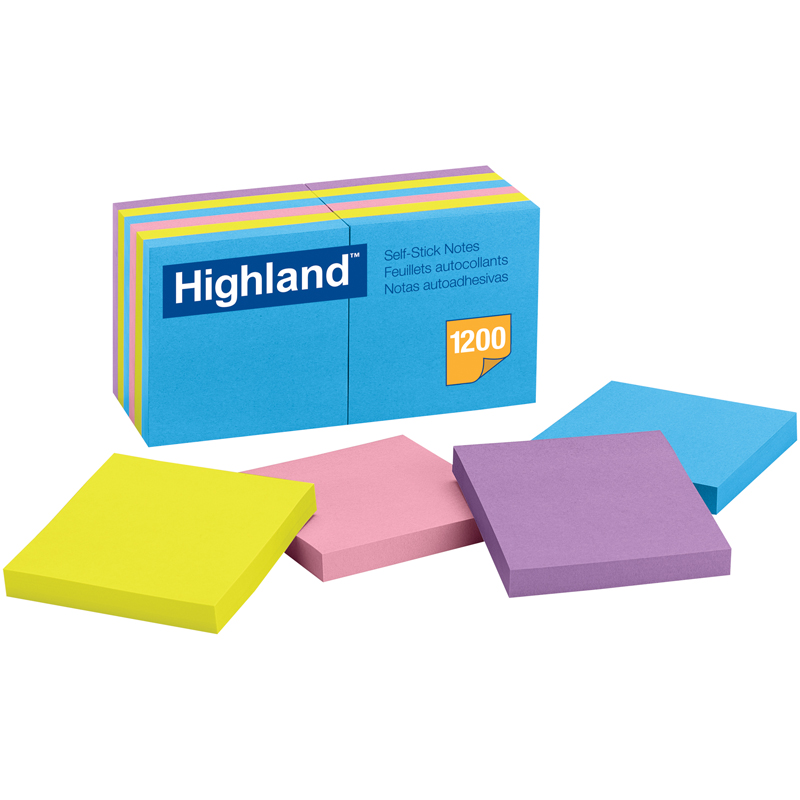Picture of 3M MMM6549B-2 3 x 3 in. Highland Self-Stick 12 Pads Removable Notes - Pack of 2