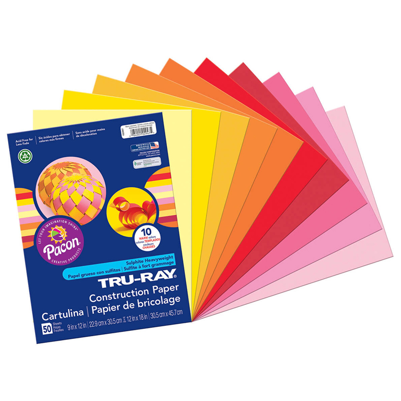 Pacon  9 x 12 in. Tru Ray Warm, Assorted - 50 Sheet Per Pack - Pack of 5