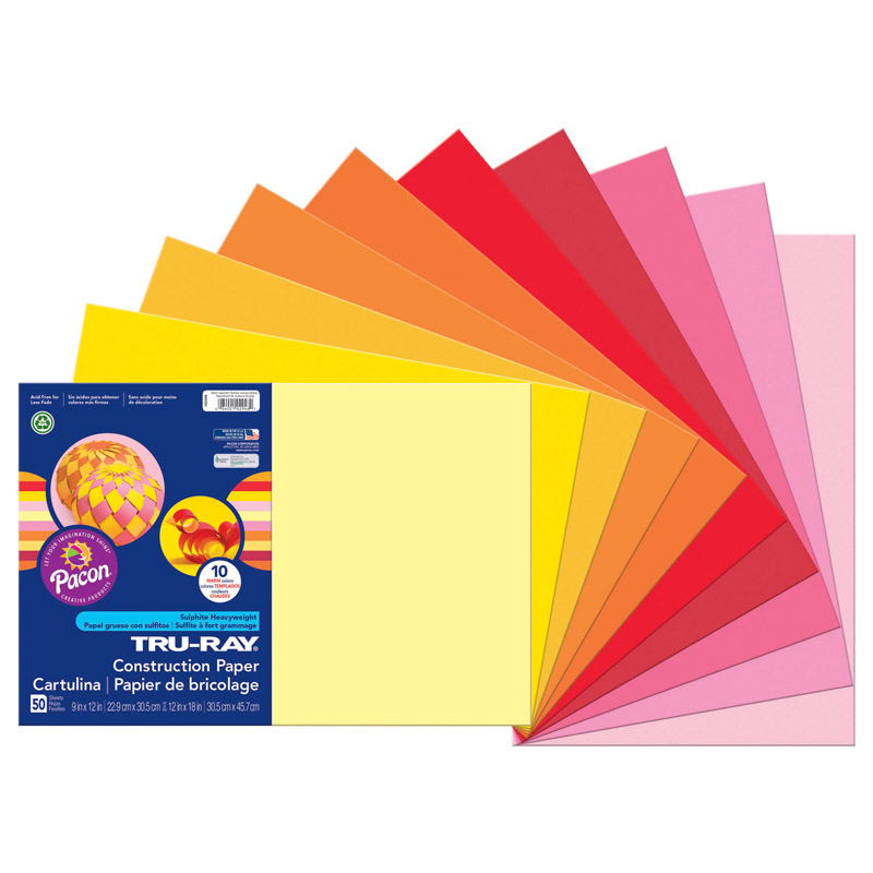 Pacon  12 x 18 in. Tru Ray Warm, Assorted - 50 Sheet Per Pack - Pack of 3